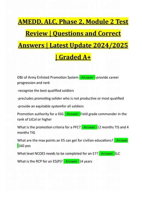 AMEDD, ALC, Phase 2, Module 2 Test Review | Questions and Correct Answers | Latest Update 2024/ ...