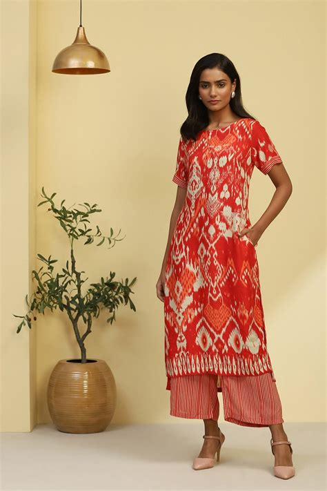 Buy Red Printed Straight Kurta Set Online at Biba India