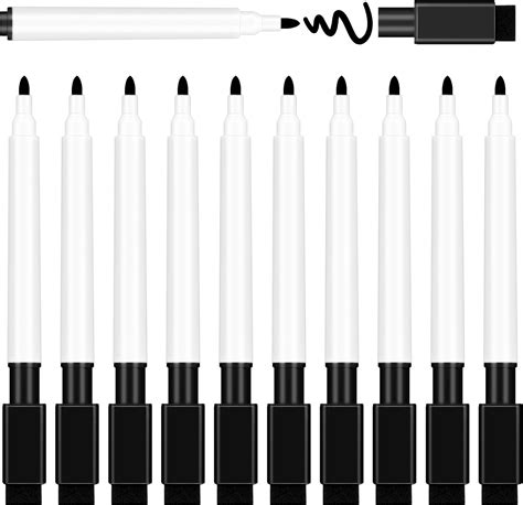 YUNAI 10 PCS Black Whiteboard Marker Pens with Eraser, Dry Wipe Fine Tip Marker Pens for ...