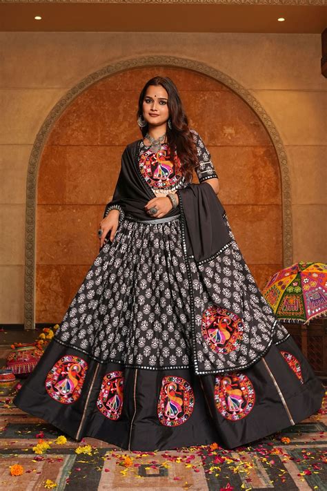 Black Navratri Lehenga Choli with Multicolor Mirror Work and Tradition ...