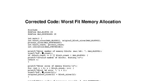 Worst Fit Memory Allocation: Corrected Code for MAX_BLOCKS & MAX ...