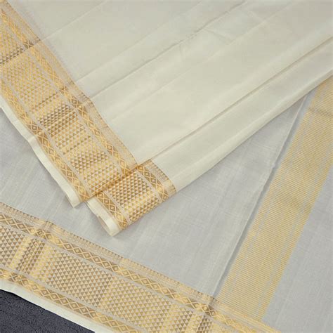 8 X 4 Plain Off White Silk Dhoti With Angavastram and Matching Shirt ...