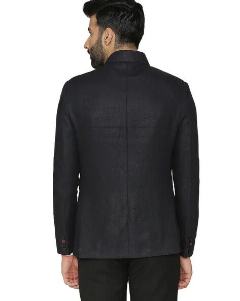 Buy Black WINTAGE Solid Single-Breasted Blazer with Mandarin Collar | AJIO