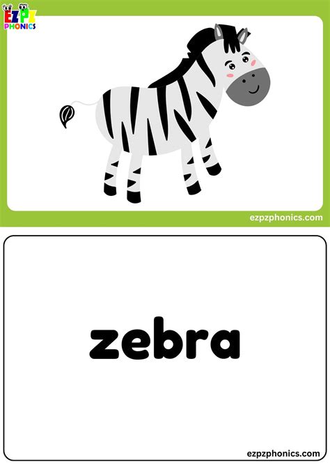 Letter Z Free Kindergarten Phonics Alphabet Letter Sounds Flashcards. Words on the Back ...
