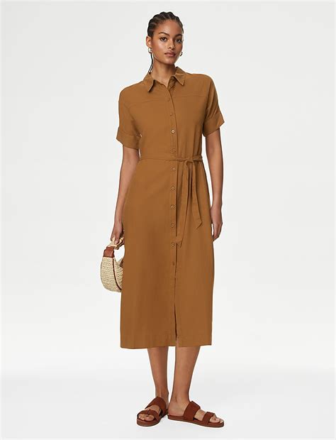 Buy Linen Rich Button Through Midi Shirt Dress at Marks & Spencer