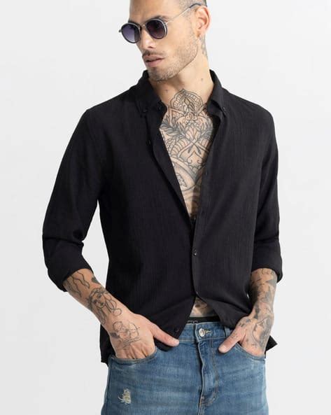 Men Slim Fit Ruffle Crush Shirt with Button-Down Collar - Price History