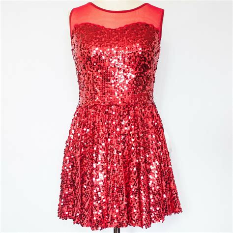 Red Sequin Mini Dress Dance Skating Costume - Miss Ne… - Gem