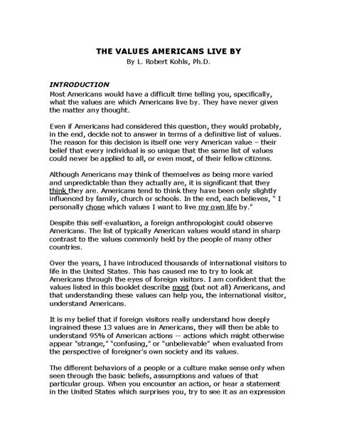 Kohls - American Values - THE VALUES AMERICANS LIVE BY By L. Robert ...