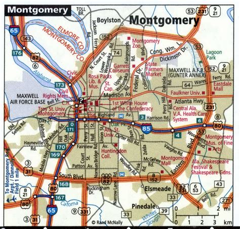 Montgomery city road map for truck drivers area town toll free highways ...