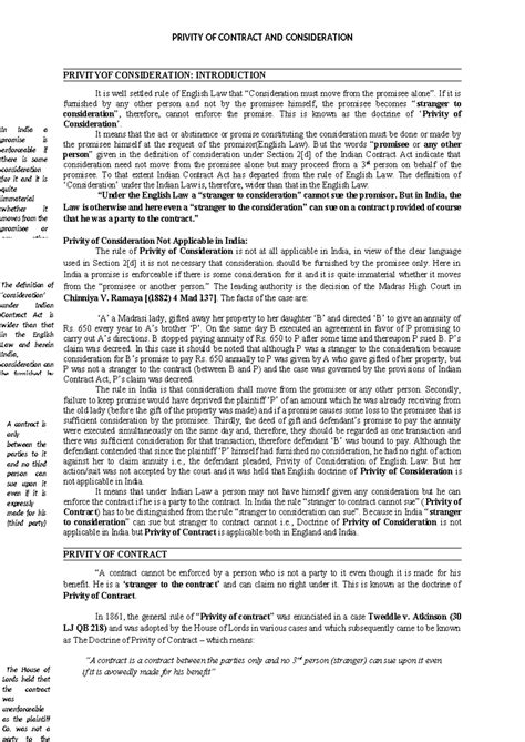 4 Privity OF Contract AND Consideration - PRIVITYOF CONSIDERATION ...