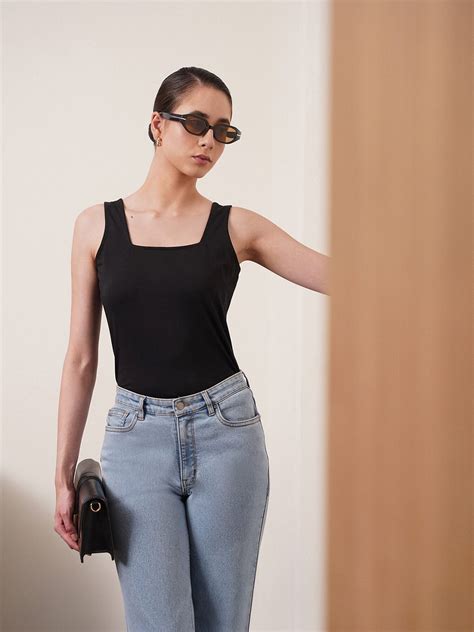Stretchable Cotton Tank Top - Black