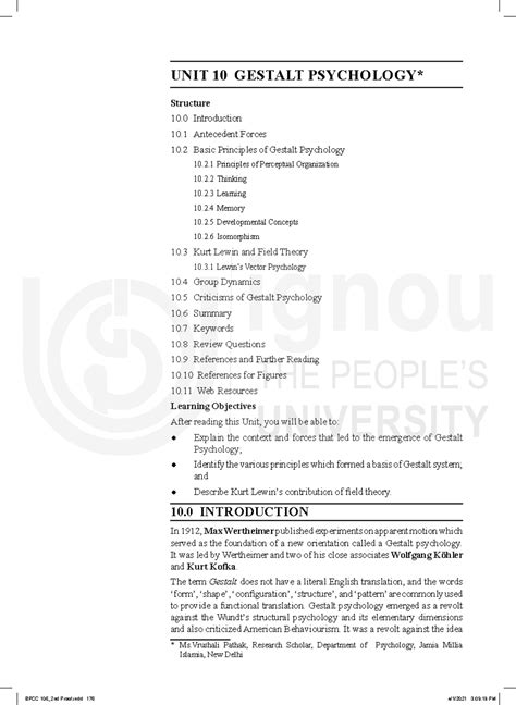 Gestalt Psychology: IGNOU Notes for Psychology Course (Unit 10) - Studocu