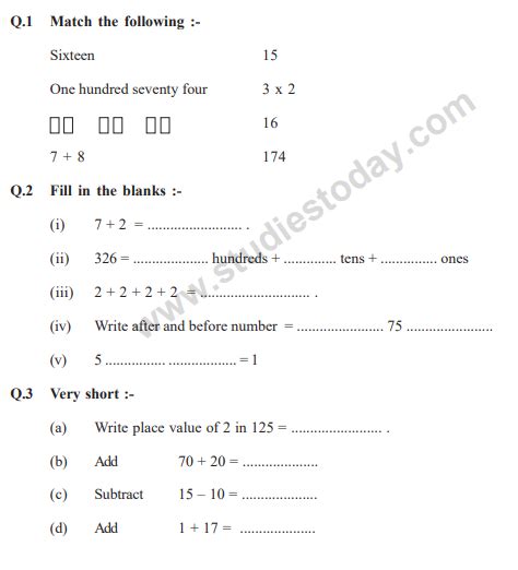 Image result for Class 2 Maths Question Paper