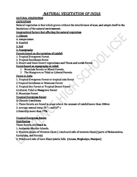 Natural Vegetation of India - Chapter Notes (GEOG 101) - Studocu
