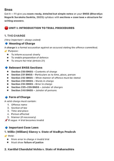 BNSS 2023: Comprehensive Notes on Trial Procedures and Case Laws - Studocu