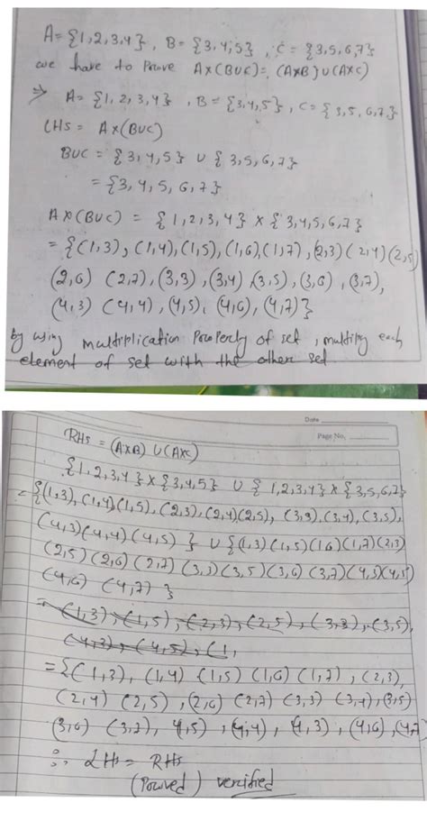 9. If A = {1, 2, 3, 4}, B = {3,4,5} and C = {3, 5, 6, 7} then Verify AX ...