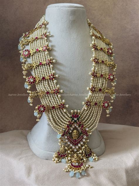 JADAU KUNDAN BRIDAL STATEMENT MULTI LAYERED PEARL HARAM WITH LAKSHMI P ...
