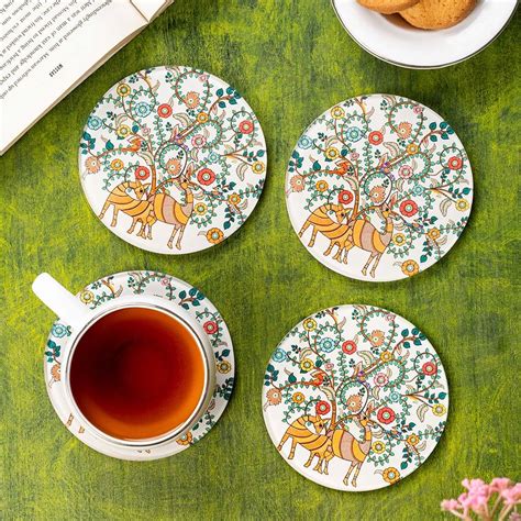 Kolorobia Madhubani Art Inspired Glass Coasters, Dining Table Decor ...