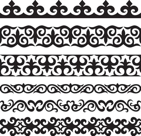 Vector set of Kazakh national ornaments. Borders and frames for sandblasting. Details and ...