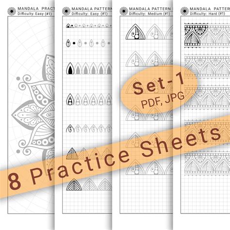 8 Mandala Practice Sheets (set-1) in PDF/JPG for Mandala Practice and Art Therapy | Instant ...