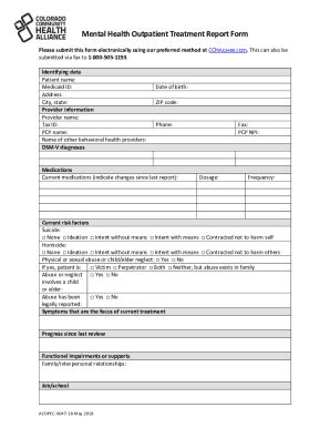 CO Community Health Alliance Mental Health Outpatient Treatment Report ...