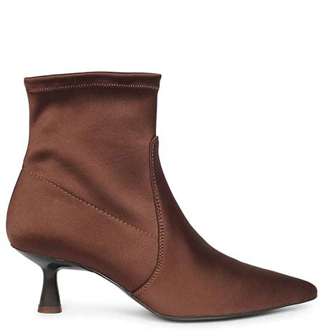 Saint Mae Brown Stretch Satin Kitten Heel Ankle Boots – SaintG India