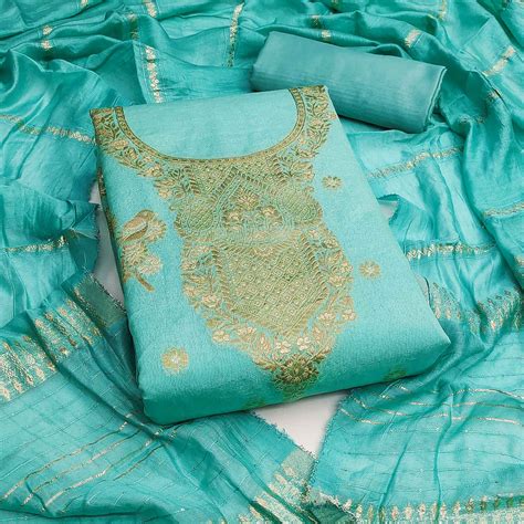 White Banarasi Silk Dress Material With Classic Zari Design