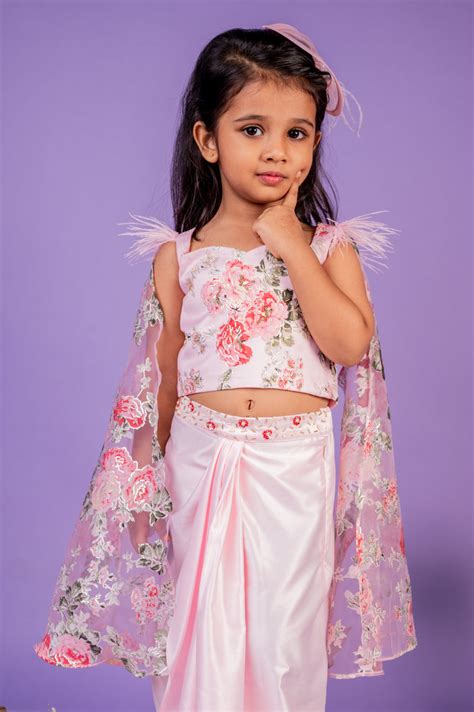Pre-Order: Gulbagh Cape with predraped Dhoti– Peony Kids Couture