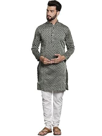 Buy SOJANYA (Since 1958 Men's Silk Blend Dark Green Self design Kurta ...