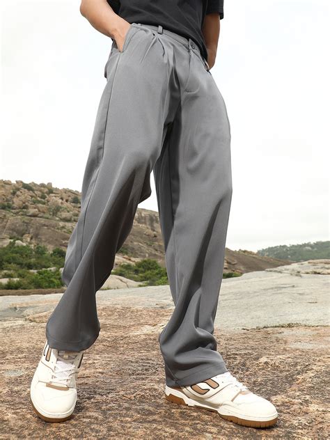 ₹999 | Men's Coin Grey Pleated Straight-Fit Tailoured Trousers ...