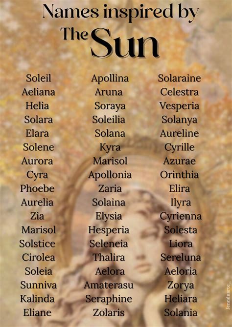 Sun inspired female character names | Nomi di bambini, Ispirazione per ...