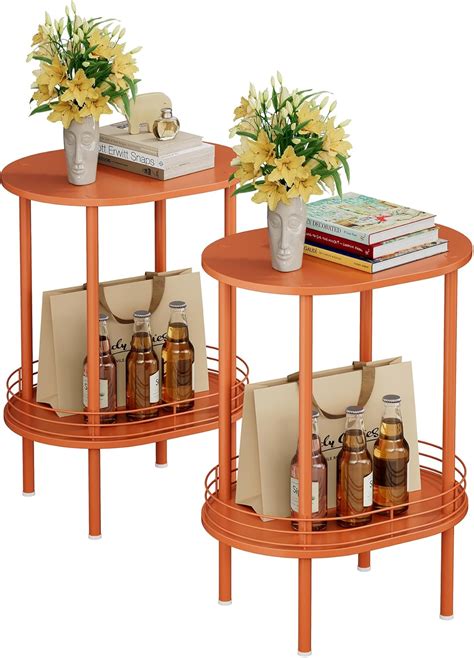 Amazon.com: Small Modern Round Side Table Set of 2,2-Tier Side Tables ...