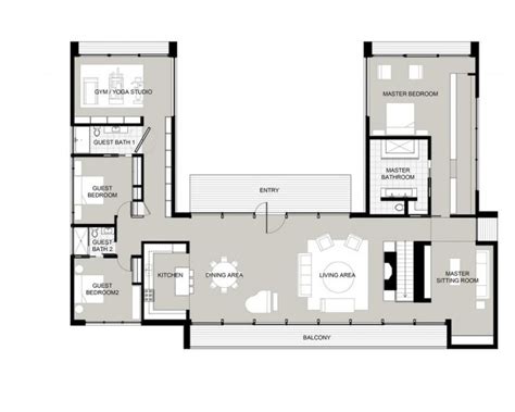 U-Shaped House Plans With Courtyard | Pool house plans, House floor ...