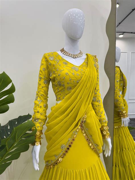 Lemon Ready-to-Wear Lehenga Saree – Elegant Faux Georgette w