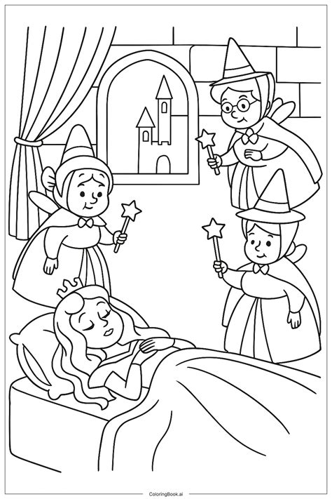 Sleeping Beauty And The Three Good Fairies Coloring Page (Free PDF&PNG ...