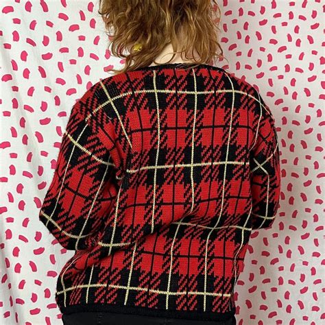 Women's Red and Black Cardigan | Depop