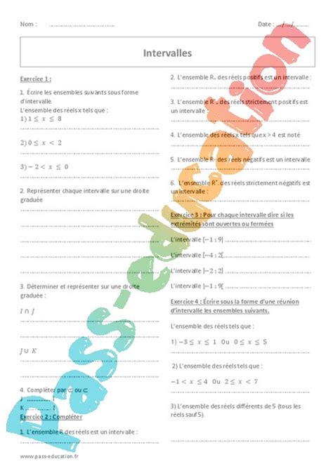 Image result for Intervalle Math Exercice