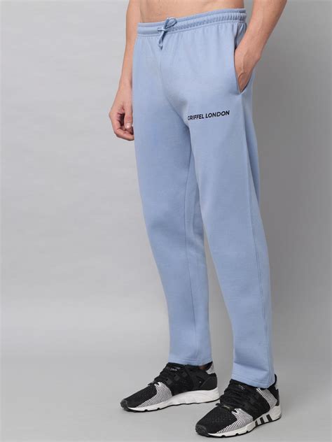 GRIFFEL Men Fleece Basic Solid Front Logo Sky Blue Trackpants – griffel
