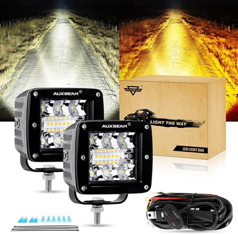 Buy Auxbeam LED Amber Light Pods 3Inch 72W Strobe Light Bar Offroad ...