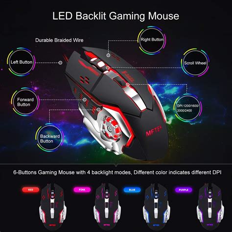 Buy MFTEK Rainbow Gaming Keyboard and Mouse Combo, Wired RGB Backlit ...