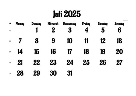 Printable Calendar 2025 July