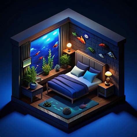 A room with a fish tank and a fish tank | Premium AI-generated image