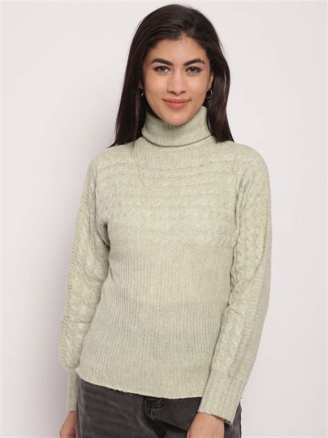 Acrylic High-Neck Full Sleeve Light Green Sweater – NoBarr
