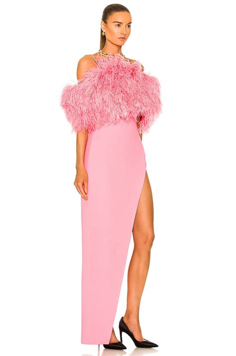 David Koma High Slit Feather Bra Dress in Pink | FWRD
