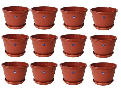 KWEL Barrel 10inch Plastic Planter Pot Pack of 12 (Terracotta) : Amazon ...