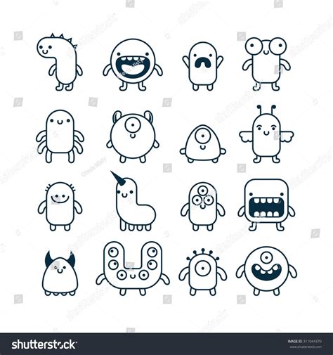 set of cute simple cartoon monsters Cute Monsters Drawings, Easy ...