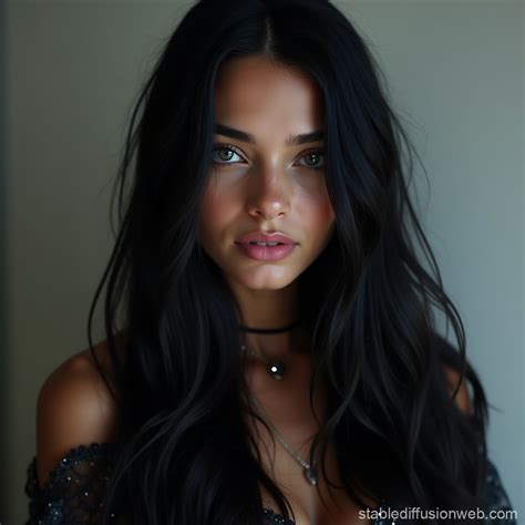 Young Woman with Long Black Hair | Stable Diffusion Online