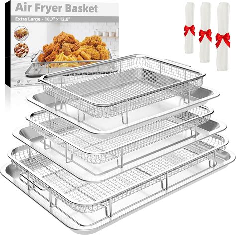Air Fryer Basket for Oven, 3 Set Stainless Steel Oven Air Fryer Basket ...