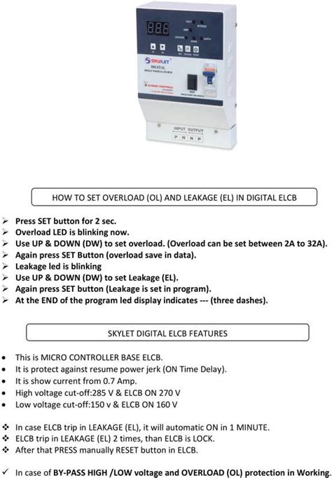 SKYLET DIGITAL ELCB WITH 32 AMP SINGLE PHASE DIGITAL ELCB +MCB WITH ISI ...