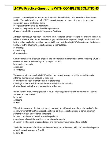 LMSW Practice Questions WITH COMPLETE SOLUTIONS - LMSW - Stuvia US